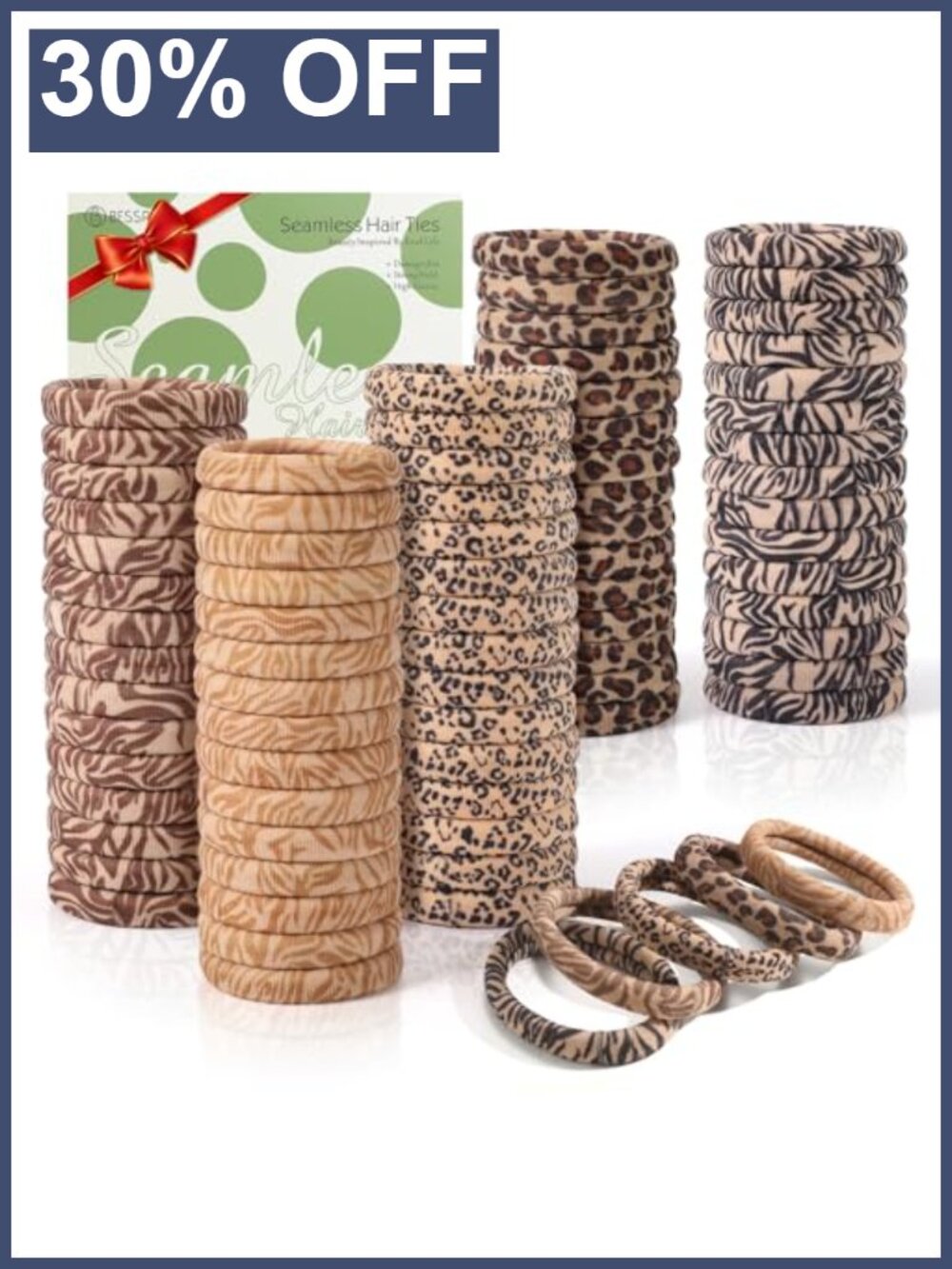 100PCS Seamless Leopard Hair Ties No Damage Hair Bands